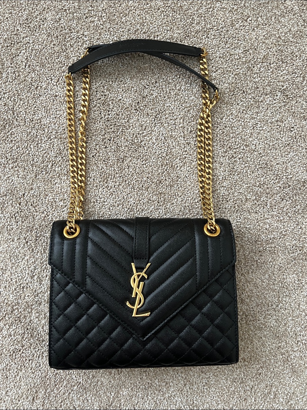 Saint Laurent Black Quilted Leather Shoulder Bag with Gold Hardware